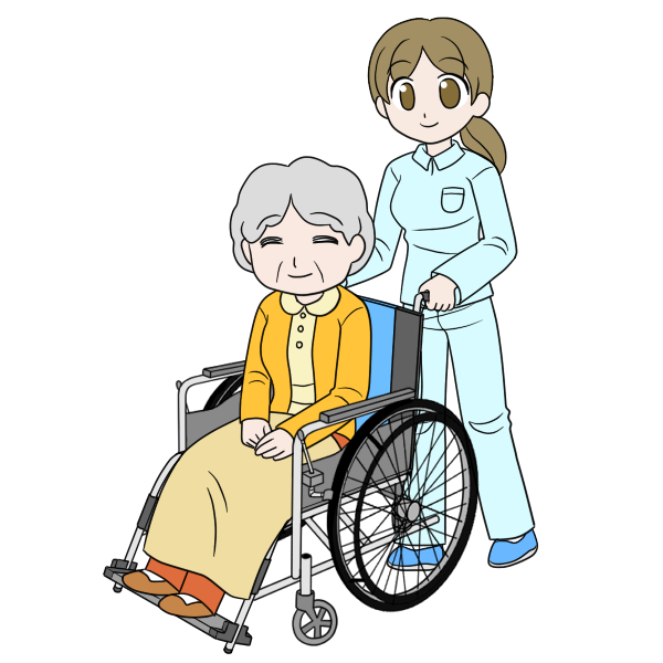 車椅子に乗る人と介護者 フリーのイラスト素材 もってけ画廊